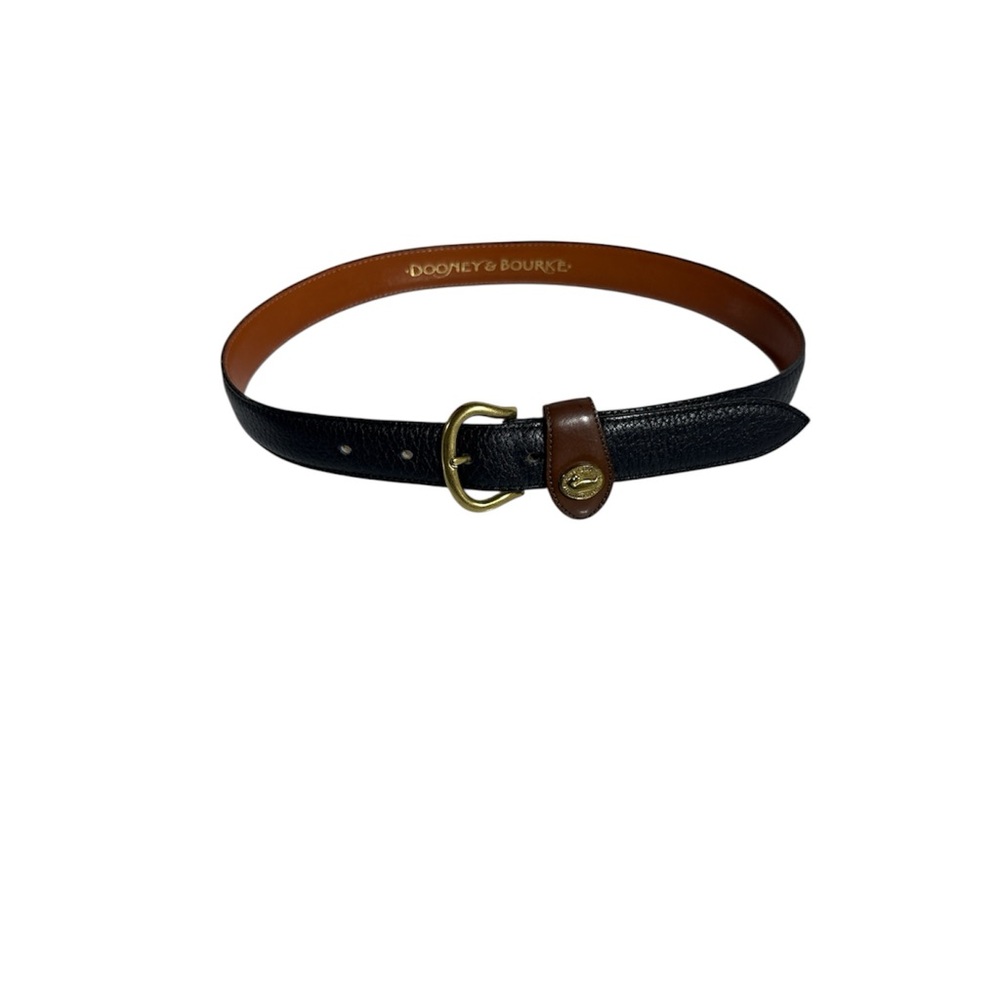 Dooney & Bourke Dark Navy and Brown Leather Belt with Gold Buckle
